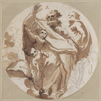 B 085
<br/>
God de Vader, zegenend, met engelen in een tondo
<br/>
<em>Testa, Pietro (1611-1650)</em>